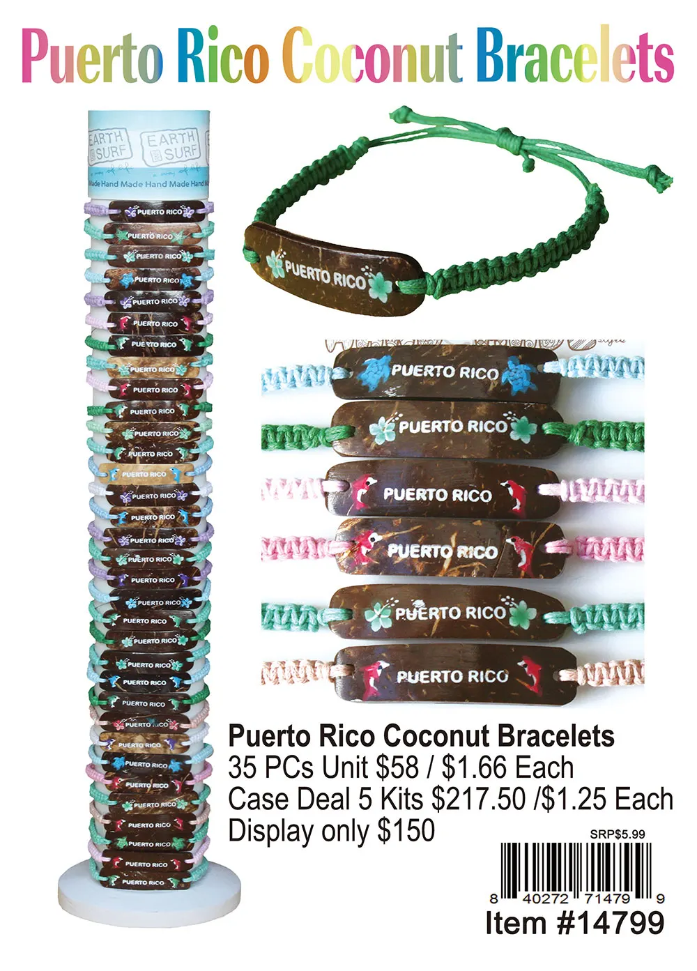 Puerto Rico Coconut Bracelets 35 Pcs.